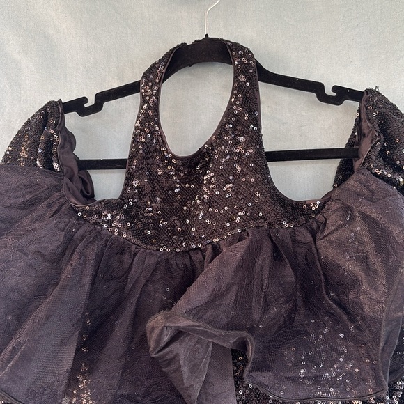 NWOT ASOS LUXE halterneck wire lace shoulder mini dress in black sequin, 4 - Picture 2 of 12